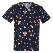 Mens Printed Space Party Scrub Top