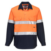 Womens Hobart Hi-Vis Contrast Half Button Shirt Long Sleeve