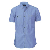 Mens Cotton Chambray Short Sleeve Shirt Twin Pocket