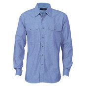 Mens Twin Flap Pocket Cotton Chambray Long Sleeve