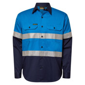 Mens Two Tone Long Sleeve Vented Cotton Drill Shirt