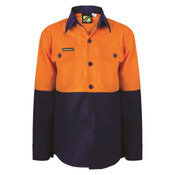 Kids Two Tone Long Sleeve Cotton Drill Shirt