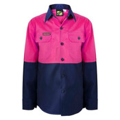 Kids Two Tone Long Sleeve Cotton Drill Shirt