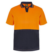 Mens Hi Vis Two Tone Food Industry Short Sleeve Micromesh Polo With No Pocket Or Buttons