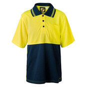 Kids Two Tone Short Sleeve Micromesh Polo With Pocket