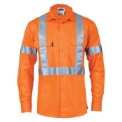 HiVis Cool-Breeze Cotton Long Sleeve Shirt with ‘X’ Back & additional 3m r/Tape on Tail