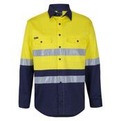 Mens Hi Vis (D+N) Long Sleeve Stretch Work Shirt with Tape