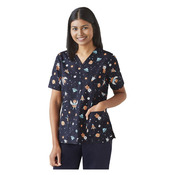 Womens Printed Space Party Scrub Top