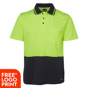 Mens HV Non Cuff Short Sleeve Cotton Back Polo