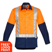 Mens Hi Vis Spliced Industrial Shirt - Shoulder Taped