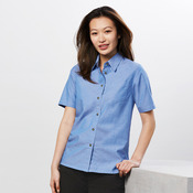Womens Wrinkle Free Chambray Short Sleeve Shirt